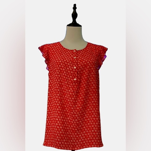 LOFT Tops - Loft Blouse,red and white silky feel, light weight, soft. Size M.